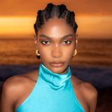 1970s Wavy Zig Zag Hoops on a model in the sunset