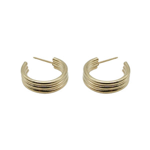 Vintage 1970s Triple Ribbed Gold Hoops