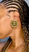 1988 Chanel Hammered Logo Clip Earrings